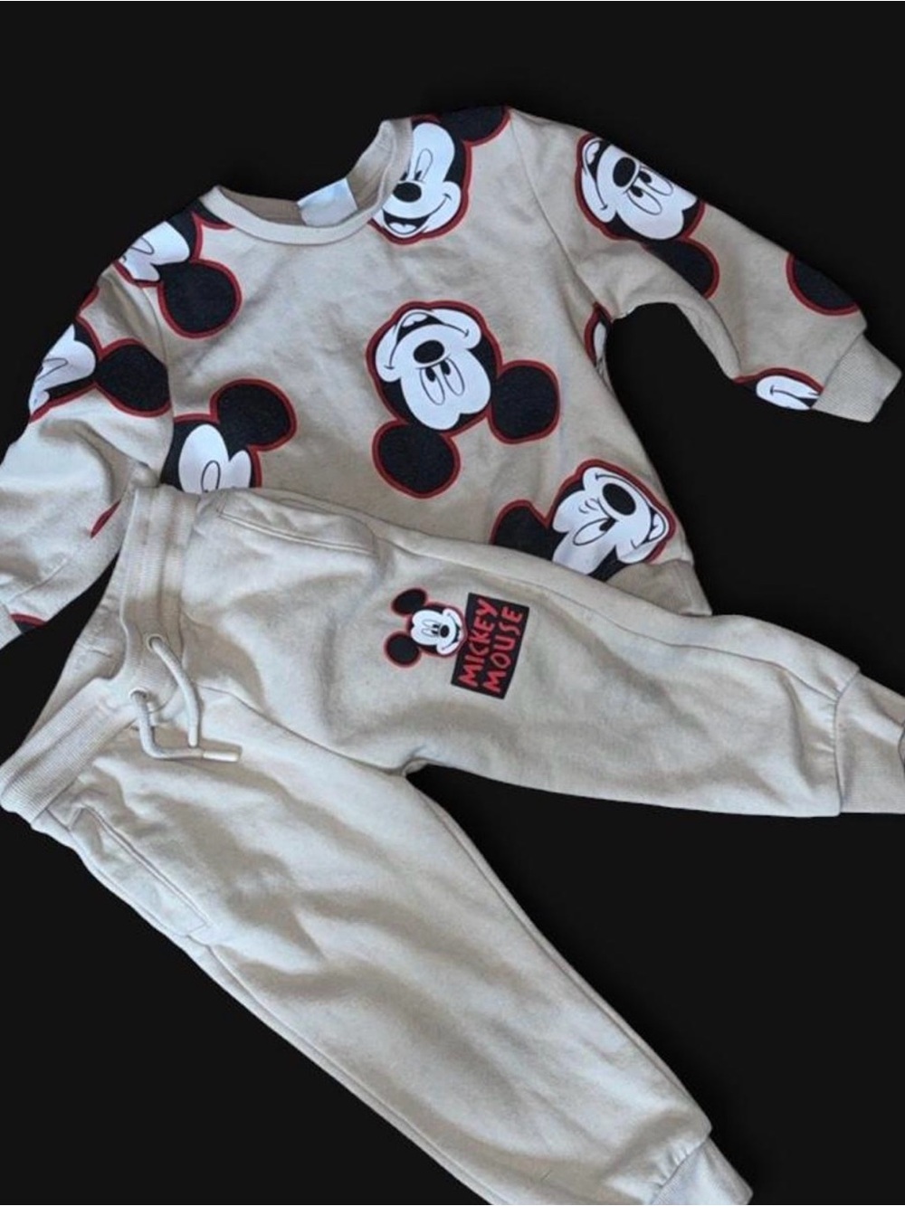Disney Mickey and Friends Beige Kids Sweatshirt Set with Black & Red Accents